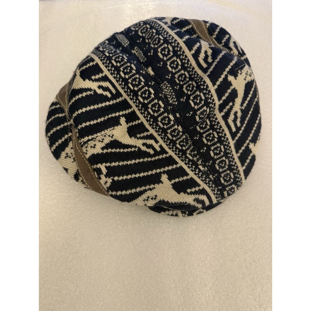 Goorin Bros Navy Knit Print Newsboy Cap Hat Satin Lined L
